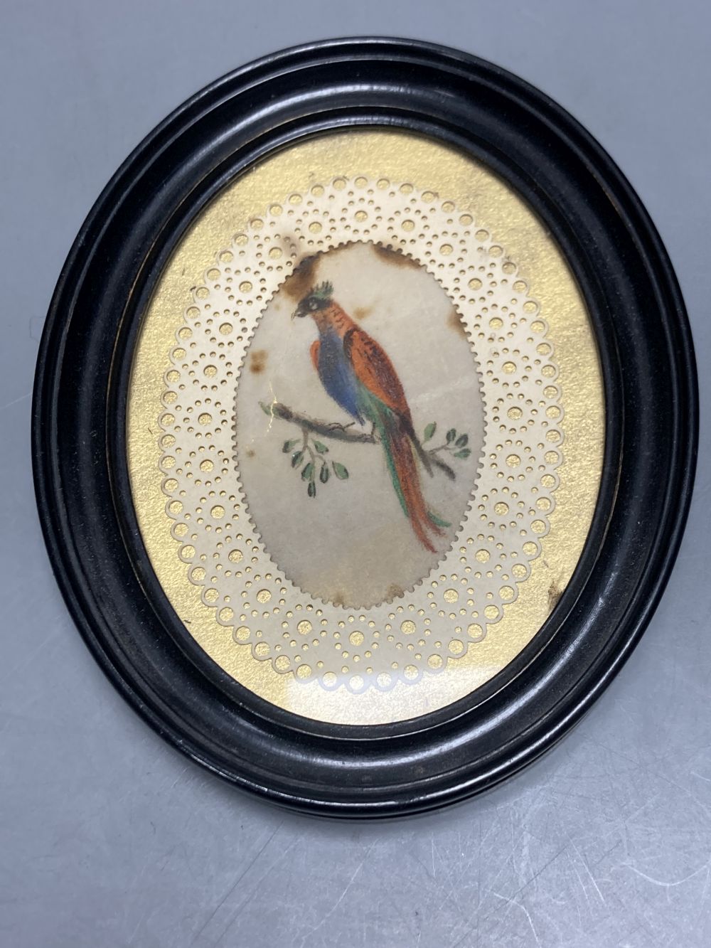 Two pairs of Edwardian watercolour flower and bird studies, retailed by F.J. Harris & Son, of Bath